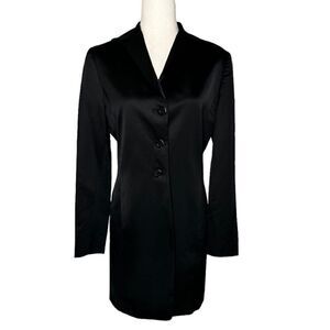 Tahari Black Wool Satin Long Formal Dress Coat Blazer | Size 8